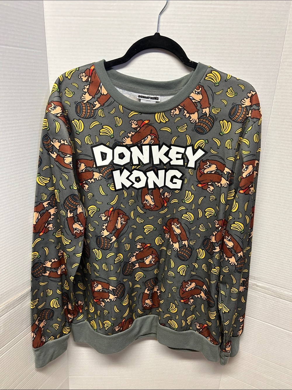 Donkey Kong Nintendo Grey Sweatshirt with Yellow Banana Accent